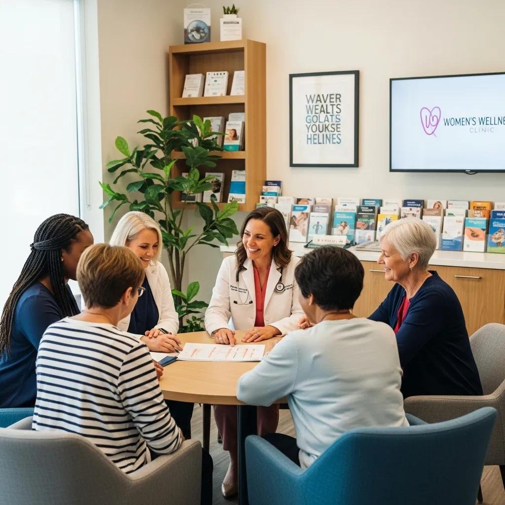 Diverse women consulting in a modern health clinic, emphasizing women's health services
